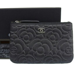 【本物保証】 箱・保付 新品同様 シャネル CHANEL カメリア ココマーク ポーチ シール付 28番台 ラムスキン アントラシット ロゴ 【中古】