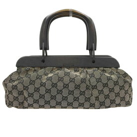 【本物保証】 グッチ GUCCI GGキャンバス ウッドハンドル ハンドバッグ 112683 1705 ベージュ×ブラック GG ロゴ 【中古】