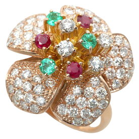 【本物保証】 鑑付 新品同様 リング 指輪 約11.5g K18PG ダイヤ 2.09ct ルビー 0.21ct エメラルド 0.31ct 約14号 ノーブランド No brand 【中古】