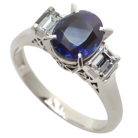 【本物保証】 鑑付 新品同様 リング 約7.4g Pt900 サファイア 2.64ct 2ct up メレダイヤ 0.58ct 約13.5号 高品質 ノーブランド No brand 【中古】