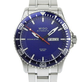【本物保証】 ミドー MIDO オーシャンスター 200m ダイバーウォッチ M011430A 青文字盤 SS 自動巻 42mm メンズ 腕時計 デイデイト 裏スケ 【中古】