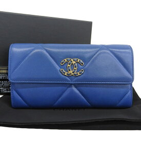 【本物保証】 箱・布袋・保付 シャネル CHANEL 19ロングフラップウォレット AP0955 シール付 30番台 ホック付長財布 ココマーク ロゴ 【中古】