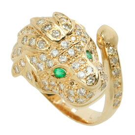 【本物保証】 新品同様 リング 指輪 13.5g K18YG メレダイヤ 1.75ct メレエメラルド 約15号 ライオン 百獣の王 ノーブランド No brand 【中古】