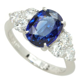 【本物保証】 鑑付 新品同様 リング 指輪 5.6g プラチナ Pt950 サファイア 3.14ct メレダイヤ 0.90ct 約10号 高品質 大きい ノーブランド 【中古】