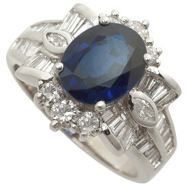 【本物保証】 鑑付 新品同様 リング 指輪 9.5g プラチナ Pt900 天然ブルーサファイア 2.47ct メレダイヤ 1.23ct 9.5号 大きい ノーブランド 【中古】