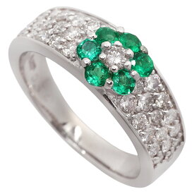 【本物保証】 新品同様 リング 指輪 9.1g プラチナ Pt900 メレエメラルド 0.34ct メレダイヤ 0.71ct 14号 フラワー ノーブランド No brand 【中古】