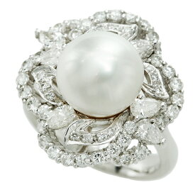 【本物保証】 鑑付 新品同様 リング 指輪 14.5g プラチナ Pt900 本真珠 パール 約10.8mm メレダイヤ 1.59ct 14.5号 ノーブランド No brand 【中古】