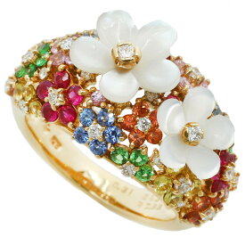 【本物保証】 鑑付 新品同様 ポンテヴェキオ PONTE VECCHIO 8.3g フラワーモチーフ リング 指輪 K18YG シェル ダイヤ サファイア ルビー 【中古】