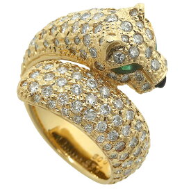 【本物保証】 新品同様 リング 指輪 12.2g K18YG メレダイヤ 2.27ct メレエメラルド 0.08ct 約13号 ヒョウ 豹 レオパード ノーブランド 【中古】