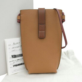 【本物保証】 箱・布袋・保付 新品同様 ロエベ LOEWE アナグラム フォンポーチ ゲートポケット ショルダーバッグ レザー ブラウン×レッド 【中古】