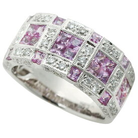 【本物保証】 鑑付 新品同様 リング 指輪 約8.3g K18WG メレピンクサファイア1.93ct メレダイヤモンド0.50ct 12号 ゴージャス ノーブランド 【中古】