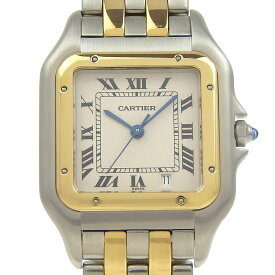 【本物保証】 新品同様 カルティエ CARTIER パンテールMM 2ロウ コンビ デイト W25028B6 クリーム文字盤 SS K18YG クォーツ 26mm ボーイズ 【中古】