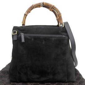 【本物保証】 布袋付 超美品 グッチ GUCCI バンブー ハンドバッグ ヴィンテージ 002 2058 0508 0 2WAYバッグ スエード バンブー ブラック 【中古】