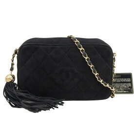 【本物保証】 保付 超美品 シャネル CHANEL シール付 3番台 ココマーク ロゴ 斜め掛け ヴィンテージ チェーンショルダーバッグ スエード 黒 【中古】