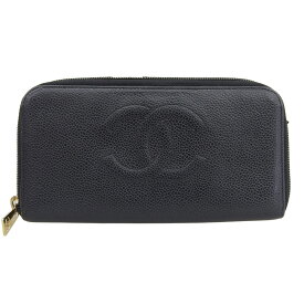 【本物保証】 シャネル CHANEL シール付 9番台 ココマーク ヴィンテージ ラウンドファスナー長財布 キャビアスキン ブラック 【中古】
