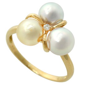 【本物保証】 新品同様 リング 指輪 約3.2g K18YG ダイヤモンド 0.02ct 3Pパール 約6.4～6.9ミリ 約13.5号 上品 3色 ノーブランド No brand 【中古】