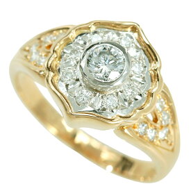 【本物保証】 新品同様 コンビリング 指輪 約3.8g K18YG/Pt900 ダイヤ 0.18ct メレダイヤ 0.19ct 約9号 キレイ 上品 ノーブランド No brand 【中古】