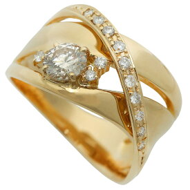 【本物保証】 鑑付 新品同様 リング 指輪 7.2g K18YG ダイヤモンド 0.517ct メレダイヤモンド 0.18ct 15号 上品 ノーブランド No brand 【中古】
