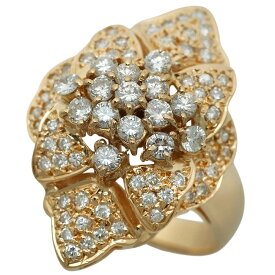 【本物保証】 鑑付 新品同様 リング 指輪 8.2g K18YG メレダイヤモンド 0.77ct 0.55ct 12号 豪華 ゴージャス 花 ノーブランド No brand 【中古】