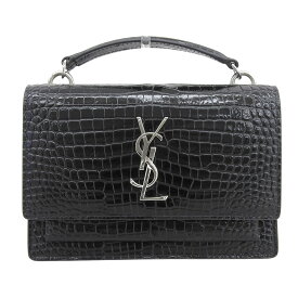 【本物保証】 希少 レア 超美品 サンローラン パリ SAINT LAURENT PARIS サンセット 533026 ハンドバッグ クロコ型押し ブラック 【中古】