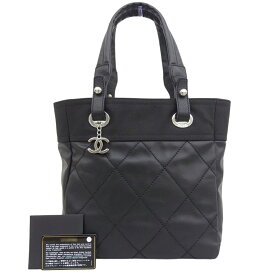 【本物保証】 保付 新品同様 シャネル CHANEL パリビアリッツPM A34208 シール付 12番台 ハンド トートバッグ コーティングキャンバス 黒 【中古】
