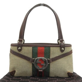 【本物保証】 布袋付 グッチ GUCCI シェリーライン インターロッキングG 115026 002046 ミニハンドバッグ キャンバス レザー ベージュ 【中古】
