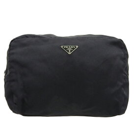 【本物保証】 プラダ PRADA 三角プレート ポーチ 化粧ポーチ コスメポーチ ナイロン 黒 ブラック 軽い 【中古】