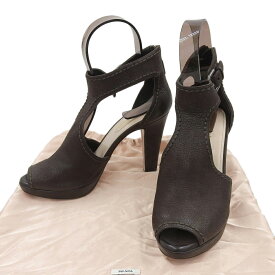 【本物保証】 布袋付 プラダ PRADA オープントゥ サンダル 38 1/2 約25.5cm レディース 靴 ハイヒール レザー ダークブラウン 【中古】