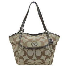 【本物保証】 超美品 コーチ COACH シグネチャーハンドバッグ F14659 トートバッグ キャンバス ベージュ×ブラウン 【中古】