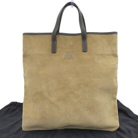 【本物保証】 布袋付 ロエベ LOEWE アナグラム ハンドバッグ スエード×レザー ベージュ×ダークブラウン 薄い 【中古】