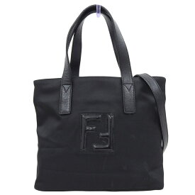 【本物保証】 フェンディ FENDI FFロゴ 2WAYバッグ ハンドバッグ 斜め掛け ショルダーバッグ ナイロン 黒 ブラック 軽い 【中古】