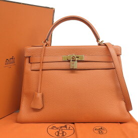 【本物保証】 箱・布袋付 エルメス HERMES ケリー32 内縫い □F刻印 2WAYバッグ トリヨンクレマンス オレンジ 【中古】
