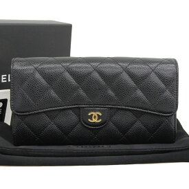 【本物保証】 箱・布袋・保付 超美品 シャネル CHANEL マトラッセ ロングフラップウォレット A80758 シール付(26番台) 長財布 ゴールド金具 【中古】