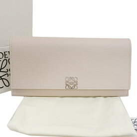 【本物保証】 箱・布袋付 新品同様 ロエベ LOEWE アナグラム コンチネンタルウォレット C821ACWX07 ホック付長財布 レザー ライトグレー 【中古】