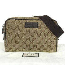 【本物保証】 布袋付 超美品 グッチ GUCCI GGキャンバス ボディバッグ 449174 486628 ウエストポーチ ウエストバッグ キャンバス ベージュ 【中古】