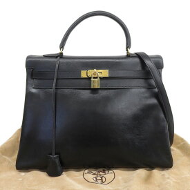【本物保証】 布袋付 エルメス HERMES ケリー35 〇X刻印 2WAYバッグ ボックスカーフ ブラック GP金具 内縫い 【中古】