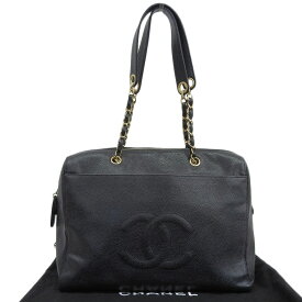 【本物保証】 布袋付 シャネル CHANEL チェーンショルダーバッグ A10492 シール付5番台 トートバッグ キャビアスキン 黒 ロゴ ヴィンテージ 【中古】