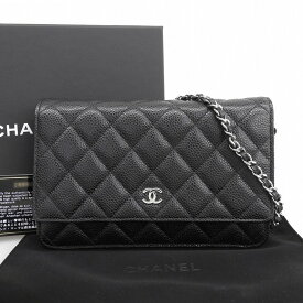 【本物保証】 箱・保・布袋付 新品同様 シャネル CHANEL ココマーク チェーンウォレット シール付(28番台) AP0250 キャビアスキン ブラック 【中古】