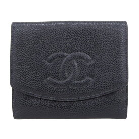 【本物保証】 シャネル CHANEL ココマーク Wホック折財布 A13496 シール付 6番台 財布 キャビアスキン ブラック ロゴ ヴィンテージ 【中古】