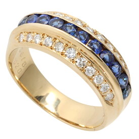 【本物保証】 新品同様 リング 指輪 5.7g K18YG メレサファイア0.78ct メレダイヤモンド0.28ct 約11.5号 レディース 3列 上品 ノーブランド 【中古】