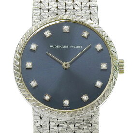 【本物保証】 新品同様 オーデマピゲ AUDEMARS PIGUET 青文字盤 12Pダイヤ K18WG 47.0g 手巻 約23mm レディース 腕時計 【中古】