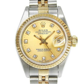 【本物保証】 新品同様 ロレックス ROLEX デイトジャスト コンビ 69173G X番 10Pダイヤ シャンパンゴールド文字盤 K18YG/SS 2022/04OH済 【中古】