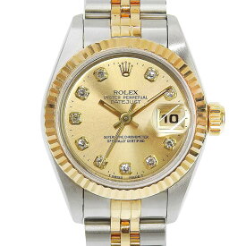 【本物保証】 新品同様 ロレックス ROLEX デイトジャスト コンビ 69173G W番 10Pダイヤ シャンパンゴールド文字盤 K18YG/SS 自動巻 約26mm 【中古】