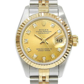 【本物保証】 箱・保付 新品同様 ロレックス ROLEX デイトジャスト コンビ 69173G S番 10Pダイヤ シャンパンゴールド文字盤 2026/05OH済 【中古】