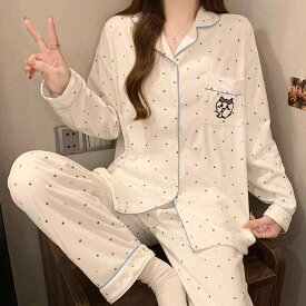 パジャマ レディース 秋冬 長袖 かわいい ちいかわ キャラクター 薄手 部屋着 ルームウェア 上下セット 襟付き ポリエステル 涼しい 快