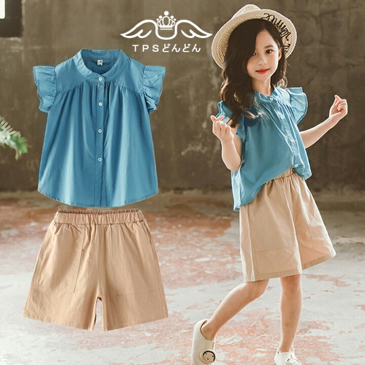楽天市場 子供服 女の子 セットアップ 2点セット キッズ服 女の子服 無地 トップス ショートパンツ フォーマル ふわふわ きれいめ 韓国服 通学 旅行 海遊び 普段着 タンクトップ 上下セット ジュニア ｔｐｓどんどん