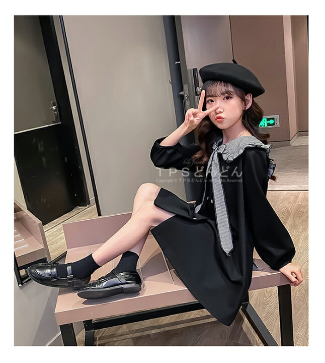 楽天市場 入学式 ワンピース 女の子 子供服 女の子 フォーマル ワンピース カジュアル ジュニア 子ども服 リボン 長袖 キッズ 子供ドレス 黒 ガールズ ワンピース ブラック 綿 秋 冬 おしゃれ 普段着 入園式 卒園式 入学式 卒業式 1 130 140 150 160
