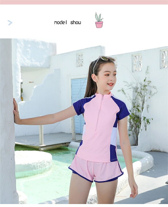 楽天市場 送料無料 水着 女の子 上下セット 2点セット ガールズ 水着 セパレート キッズ 韓国風 女児 レディース タンキニ ショートパンツ 可愛い プール 海水浴 子供服 トップス Tシャツ 水着 夏 胸パッド付き 中学生 高校生 水遊び 海水浴 クール ビーチ ｔｐｓ