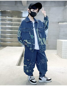 【2点セット】キッズ セットアップ 男の子 子供服 150 セットアップ デニム 長袖 デニムダンス衣装 アウトドア 上下 ジュニア キッズ ジャージ 男の子 子供服 男の子 セットアップ 男の子 キ