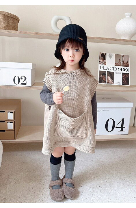 ニットベスト キッズ 女の子 帽子付き 子供服 トップス シャツ トップスフ ァッション 春 秋 冬 TPSどんどん 秋新作 子供服 キッズ服 ファッション 女の子 男の子 2点セット ニット♪